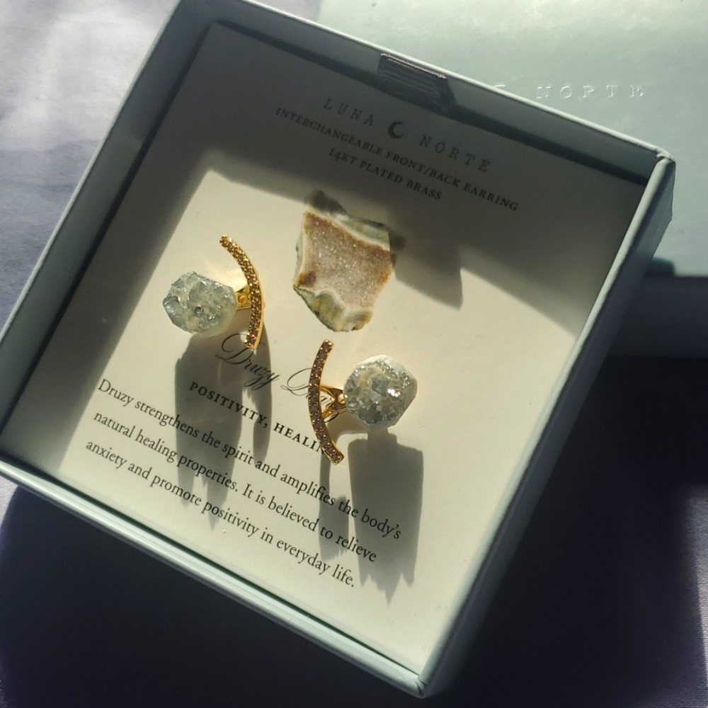 ***NEW***Luna Norte 14kt plated brass Druzy Quartz earrings